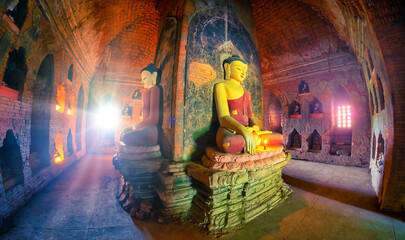 Buddha statue inside old pagoda at Bagan, Myanmar.