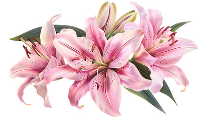 A bunch of pink lilies, vector illustration, white background