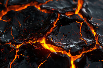 Lava crack molten texture Hot molten magma surface, cracked rock with glow of fire inside