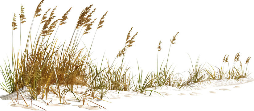 Wave-like design of sea oats and beach grass along a coastal restoration project, aiming to prevent erosion, isolated on transparent background