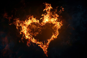 Fototapeta premium Heart shape made of fire lava Burning heart of fire in the dark OR night Flame symbol of love