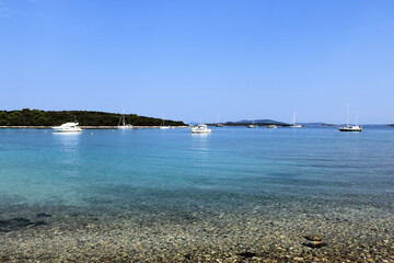 Boats and clear blue sea, Dugi otok, Croatia - obrazy, fototapety, plakaty