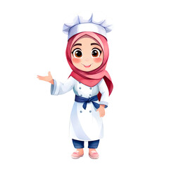 Friendly Cute Adorable Hijab Chef With Welcoming Pose Isolated Transparent Illustration