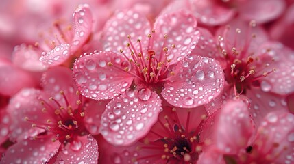  petals dotted with water drops, revealing their vibrant centers