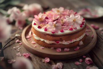Naklejka premium Elegant Naked Cake with Buttercream Flowers and Rose Petals