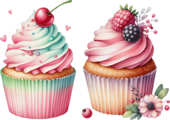 watercolor cupcake sweet clipart, colorful cupcakes png