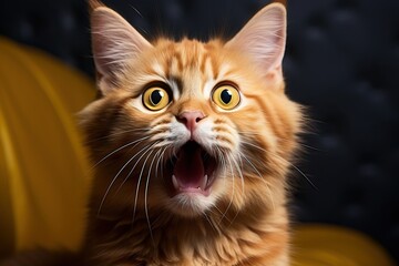 Funny portrait of a surprised meowing cat