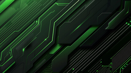 Green abstract lines and shapes on a black background banner - obrazy, fototapety, plakaty