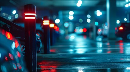 Brightly lit parking lot with frequent security patrols and emergency call boxes ensuring the safety of employees and visitors. .