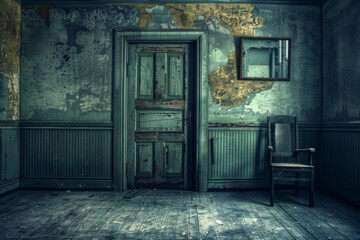 Fototapeta na wymiar A room with a door and a chair