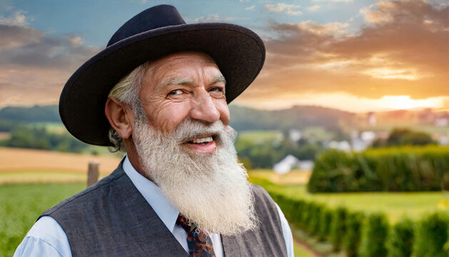 Elderly Amish man wearing a black hat..