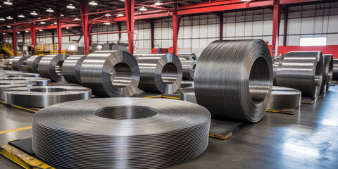 Rows of packed steel sheet rolls, composed of cold rolled steel coils, stand ready for distribution in a warehouse setting, showcasing the reliability of industrial-grade materials.