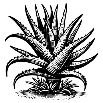 aloe vera plant black and white drawing clip art preview