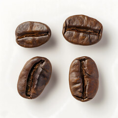 Dark roast coffee beans isolated on white background