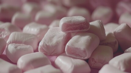   Two piles of intermixed pink and white marshmallows - obrazy, fototapety, plakaty