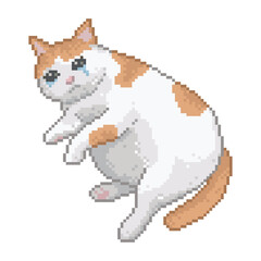 Fat cat crying with sadness, pixel art meme