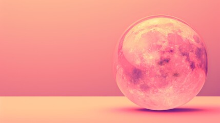  A pink full moon at the center against a backdrop of soft pink hues