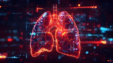 3D medical hologram of human lungs. 3d medical scanner - obrazy, fototapety, plakaty