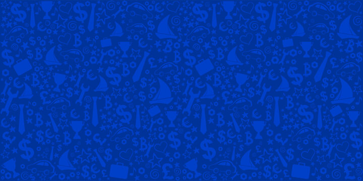 Happy father day. Blue seamless pattern with tie, eyeglasses, screwdriver, wrench, money, car, yacht, bitcoin, cup, icons. great for banners, wallpapers, cards, image covers. Vector illustration
