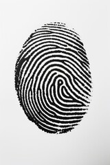 A detailed fingerprint captured on a pristine white background, showcasing individuality and identity - obrazy, fototapety, plakaty
