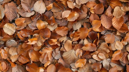   A cluster of leaves scattered on the ground, with the ground occupied by leaves centrally in the image