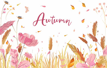 an autumn background with flowers and leaves