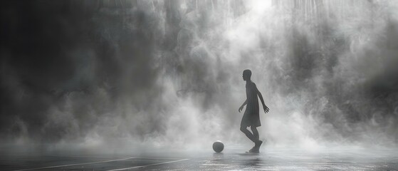 Futsal Player Silhouette in a Pose. Concept Sports Photography, Futsal Player, Silhouette, Pose, Action Shot