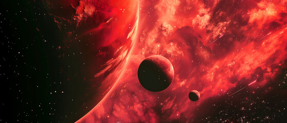 full of red planet in the space on far away galaxy - obrazy, fototapety, plakaty