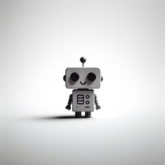 Ein schwarz weiß Foto eines kleinen lustigen Roboters