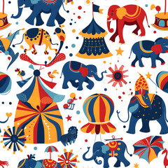 Circus Carnival cartoon illustration in Seamless pattern style. - obrazy, fototapety, plakaty