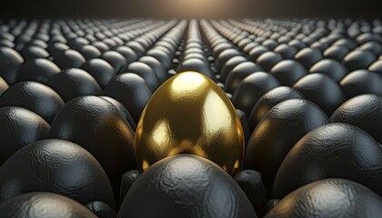 Obraz premium Ethereal Elegance: Illuminating the Darkness with a Golden Egg - A 3D Odyssey