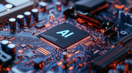 Fototapeta na wymiar Advanced ai processor chip on circuit board