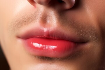 Naklejka premium Photo close up of man applying lip balm to hydrate their lips, showcasing lip care