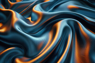 Black and orange silk background, with waves of flowing fabric in the center, creating an abstract composition. Created with Ai
