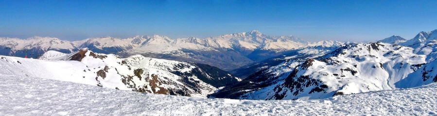 panoramic view of the southern slope of the Mont Blanc massif (4810 m), the highest peak in Europe...