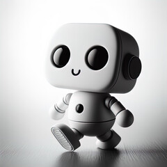 Ein schwarz wei&szlig; Foto eines kleinen lustigen Roboters