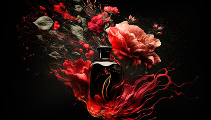 Perfume with floral aroma burst. Generative AI,