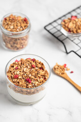homemade granola, healthy breakfast, granola with natural yogurt