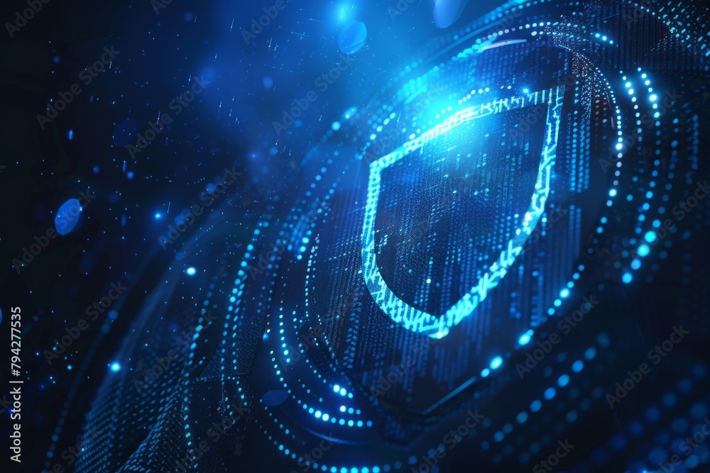 Wall mural a shield icon surrounded by binary code, representing the protection of data in cyber security gener