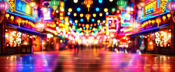 Beautiful bokeh lights background with abstract defocused circular light spots on a colorful night city street, beautiful lights decoration for celebration and new year - obrazy, fototapety, plakaty
