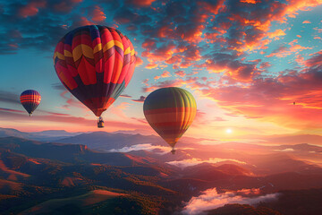 Obraz premium A colorful morning sky: Hot air balloons and the beauty of dawn's first light