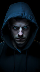 Fototapeta na wymiar Hacker wearing black hoodie