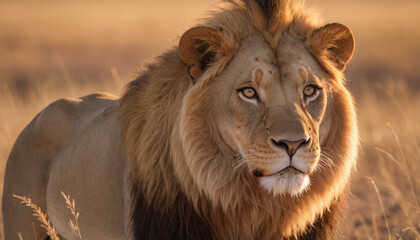 Fototapeta premium Majestic Lion in the Golden Light of the Savannah