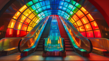 Escaleras del metro pintada con el color del arcoiris LGTBI