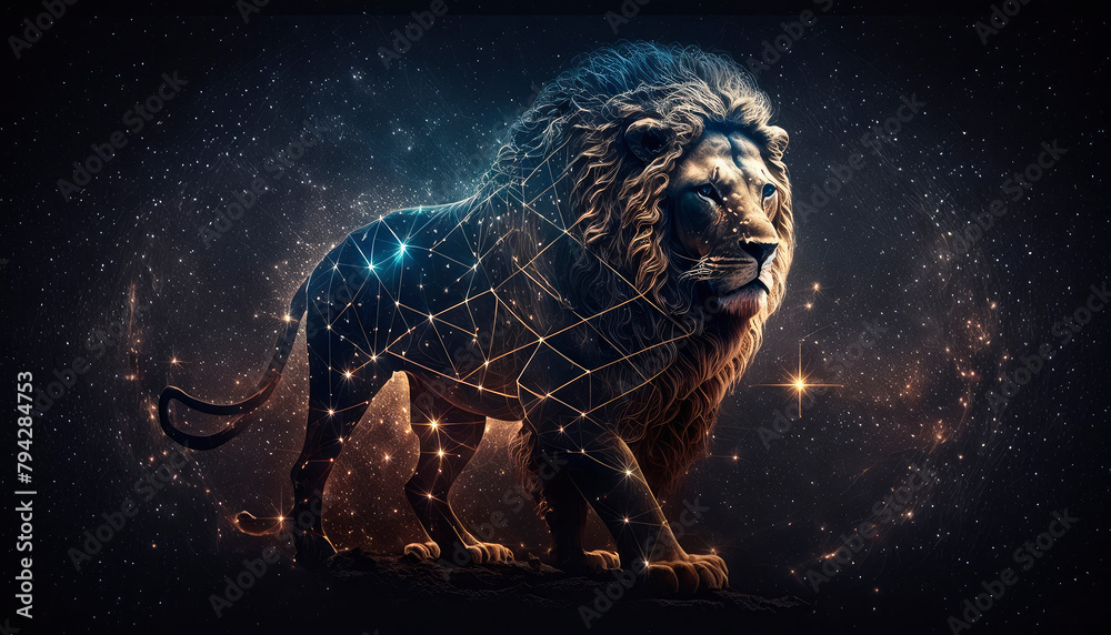 Wall mural a lion zodiac sign on space background. generative ai, - Wall murals