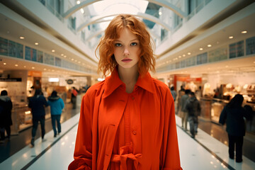 woman in a shopping mall, going to the mall, beautyyful woman in shopping mall with a blurred background