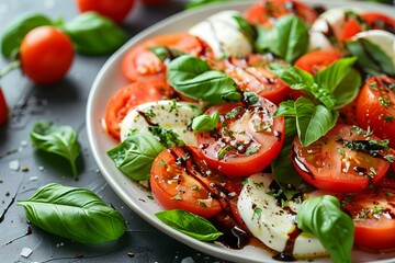 Fresh caprese salad with ripe tomatoes and mozzarella