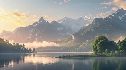 Fototapeta premium stunning swiss landscape with mountains at sunrise