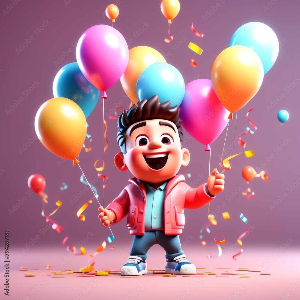 Canvas Prints happy kid boy with balloons, 3d illustration