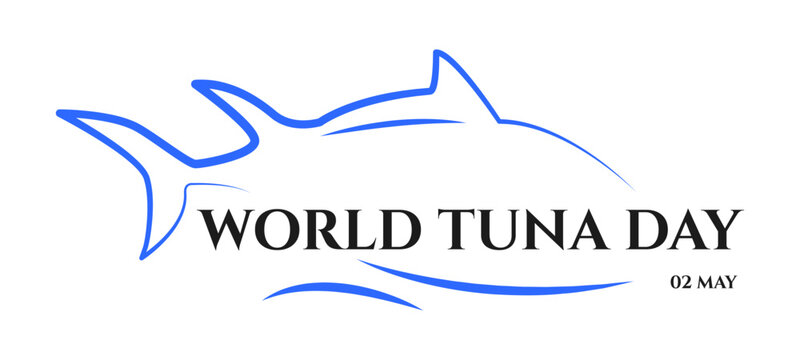 World tuna day. May 2. Fish symbol sign. Modern tuna symbol for business, postcard, logo, t shirt, sticker, flyer. Vector illustration isolated on white background
